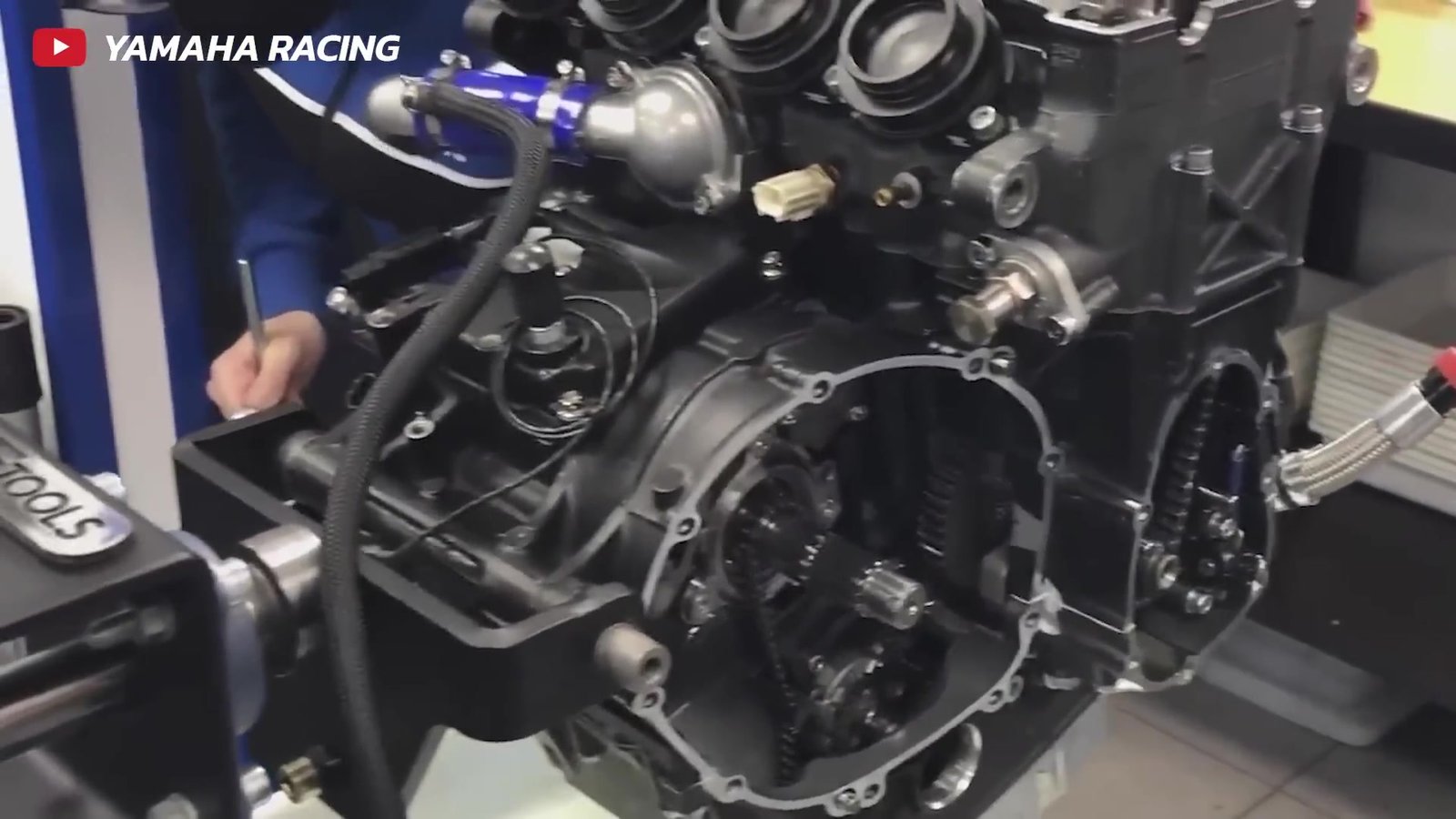 Detailed shot of the engine configuration showcasing the V4 setup used by most teams.